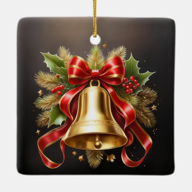 Ornement En Céramique Cloches De Noël Avec Garniture Et Ruban (Dos)