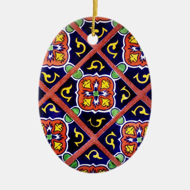 Ornement En Céramique Cobalt Blue Burange Orange Southwestern Tile Desig (Devant)