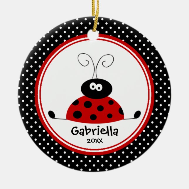 Ornement En Céramique Coccinelle mignonne d'ornement de Noël de fille (Devant)