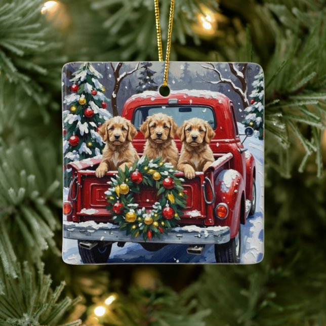 Ornement En Céramique Cockapoo Christmas Red Truck Holiday (Arbre)