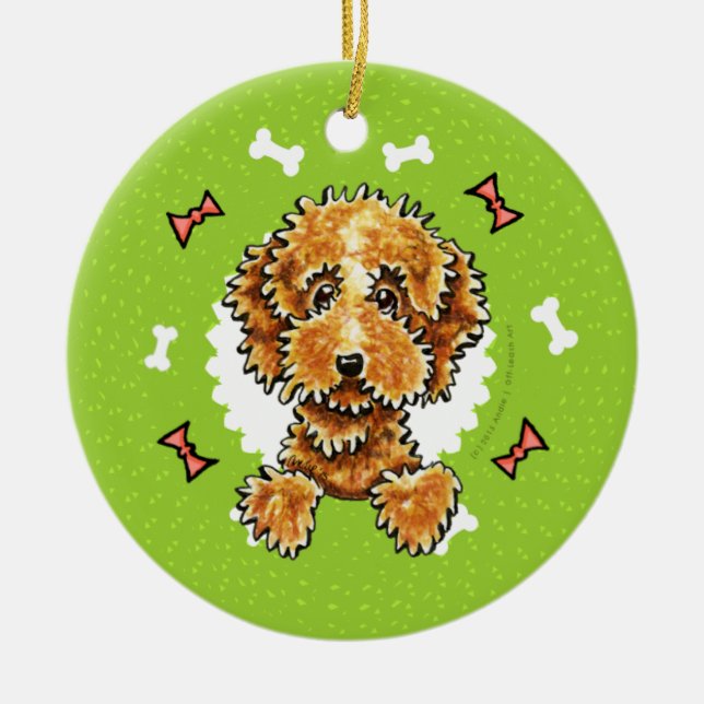 Ornement En Céramique Cockapoo Tan Dog Bones Christmas Wreath (Devant)