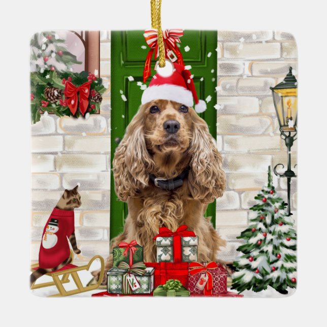 Ornement En Céramique Cocker Spaniel Chien Noël (Devant)