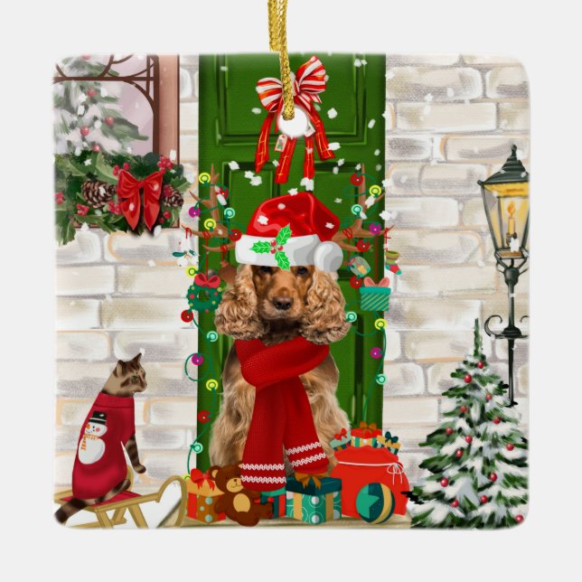 Ornement En Céramique Cocker Spaniel Chien Noël (Devant)