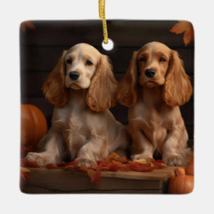 Ornement En Céramique Cocker Spaniel Puppy Automne Citrouille de plaisir