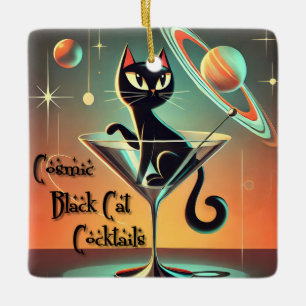Ornement En Céramique Cocktails de chat noir cosmique futuriste atomique