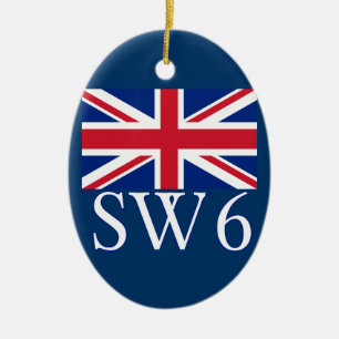 Ornement En Céramique Code postal SW6 de Londres avec Union Jack