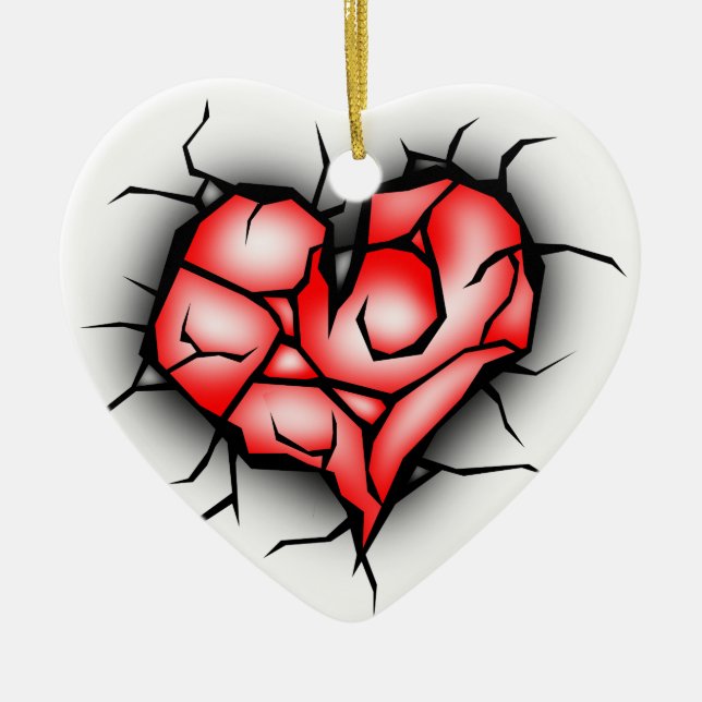 Ornement En Céramique Coeur brisé et brisé (Devant)