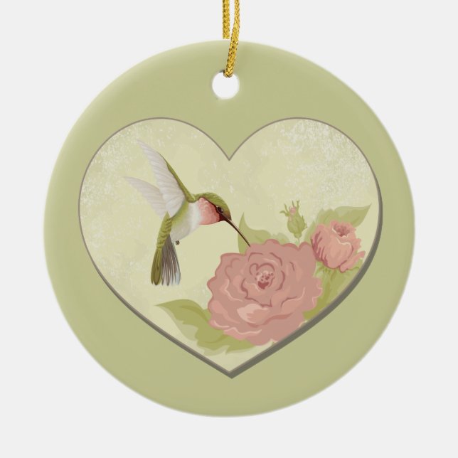 Ornement En Céramique Coeur colibri (Devant)