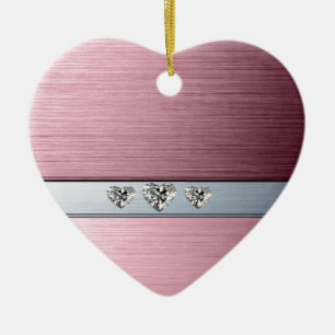 Ornement En Céramique coeur diamant sur arrière - plan argenté rose pâle