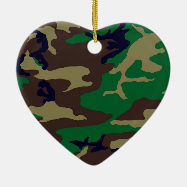 Ornement En Céramique Coeur du Camouflage Woodland (Devant)