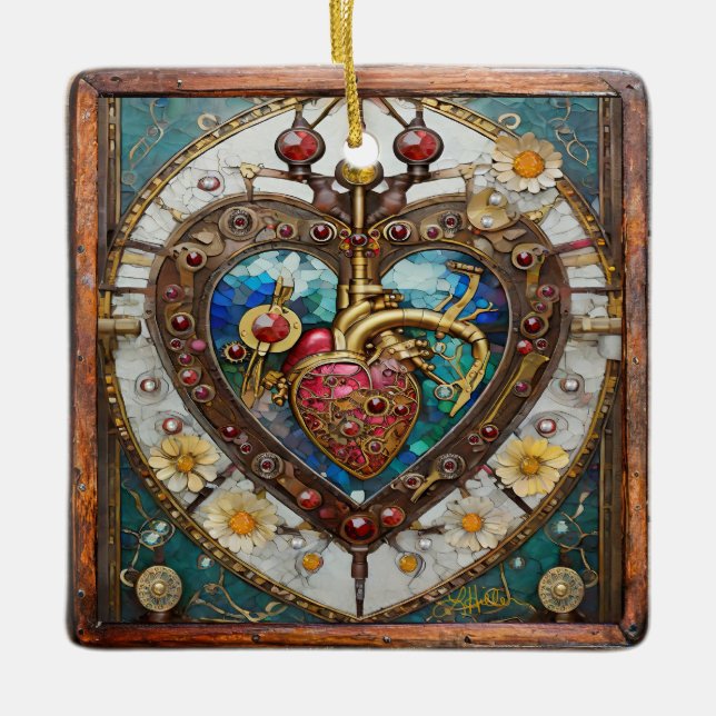 Ornement En Céramique Coeur mécanique série anatomique Steampunk (Devant)
