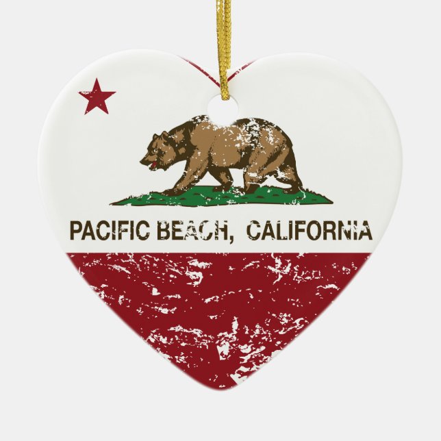 Ornement En Céramique coeur Pacifique de plage de drapeau de la (Devant)
