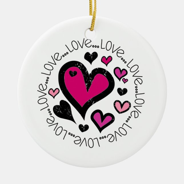 Ornement En Céramique Coeurs Amour Amour Amour (Devant)