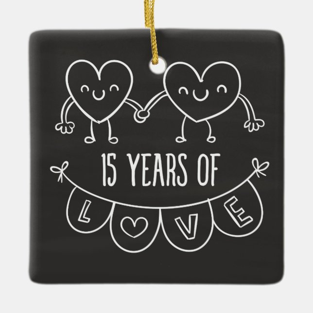 Ornement En Céramique Coeurs de calèche-cadeaux du 15e anniversaire (Devant)