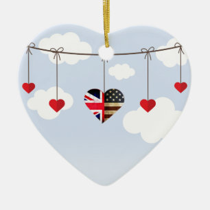 Ornement En Céramique Coeurs de drapeau britannique et américain de