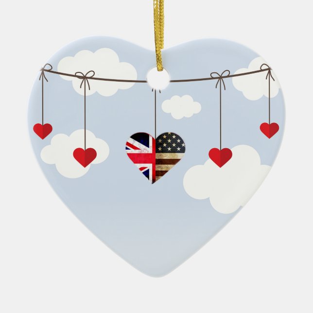 Ornement En Céramique Coeurs de drapeau britannique et américain de (Devant)