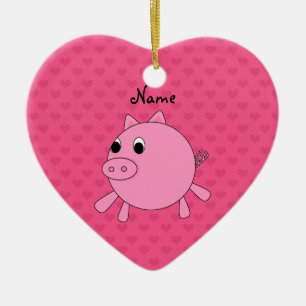 Ornement En Céramique Coeurs de porc roses nommés personnalisés
