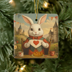 Ornement En Céramique Cœurs Fantaisistes de Lapin Blanc Enchantant le Pa