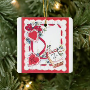 Ornement En Céramique Cœurs, fleurs et rubans vintage de la Saint-Valent