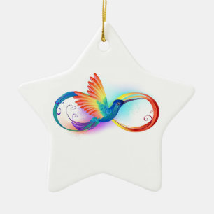 Ornement En Céramique Colibri arc-en-ciel avec symbole Infinity