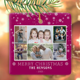 Ornement En Céramique Collage de 6 photos de famille pour Noël violet