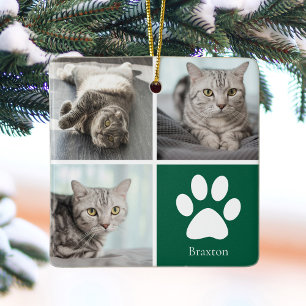 Ornement En Céramique Collage de photos de chat personnalisé Cute Green 