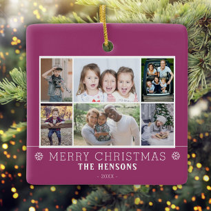 Ornement En Céramique Collage de photos de famille pour Noël Violet 6