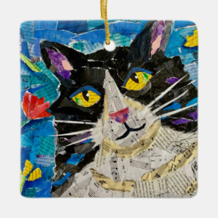 Ornement En Céramique Collage Tuxedo Cat