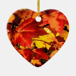 Ornement En Céramique Coloré Feuilles d'automne orange rouge jaune coule