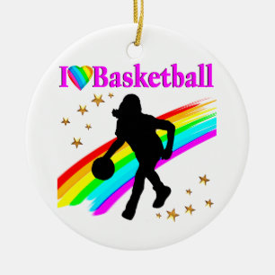 ORNEMENT EN CÉRAMIQUE COLORÉ J'AIME BASKET BALL DESIGN