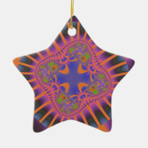 Ornement En Céramique Coloré orange, rose et bleu fractal