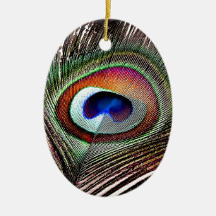 Ornement En Céramique Colorful Copper Peacock Feather