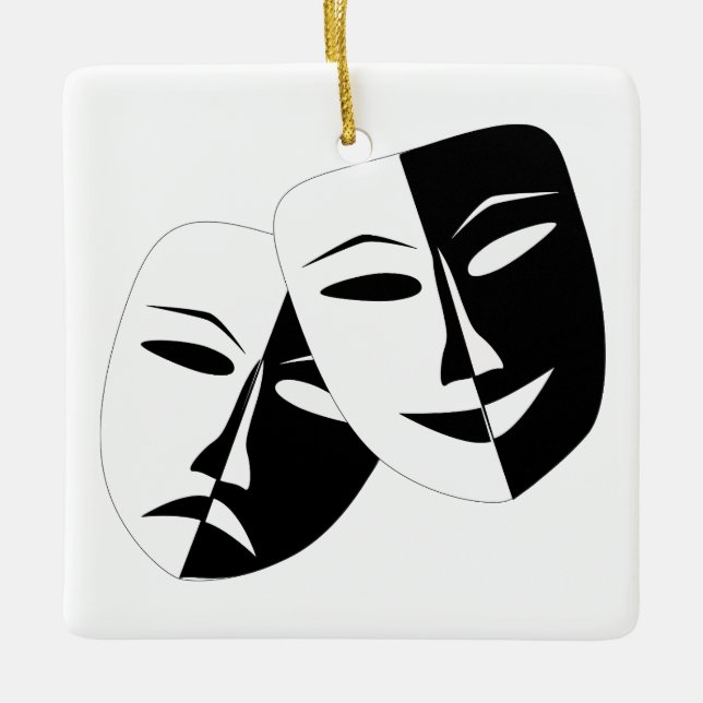 Ornement En Céramique Comédie Tragédie Masque de théâtre noir et blanc (Devant)