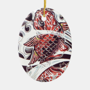 Ornement En Céramique Conception de tatouage de carpe rouge