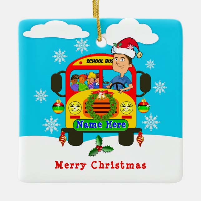 Ornement En Céramique Conducteur de bus scolaire Cadeaux de Noël, Conduc (Devant)