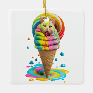 Ornement En Céramique Cône de glace de chat mignon coloré