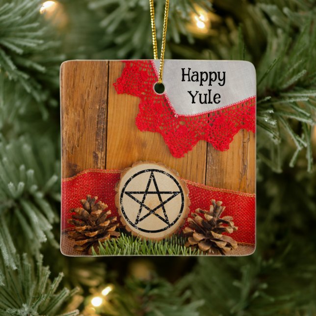 Ornement En Céramique Cônes de pin rustique Joyeux Yule (Arbre)