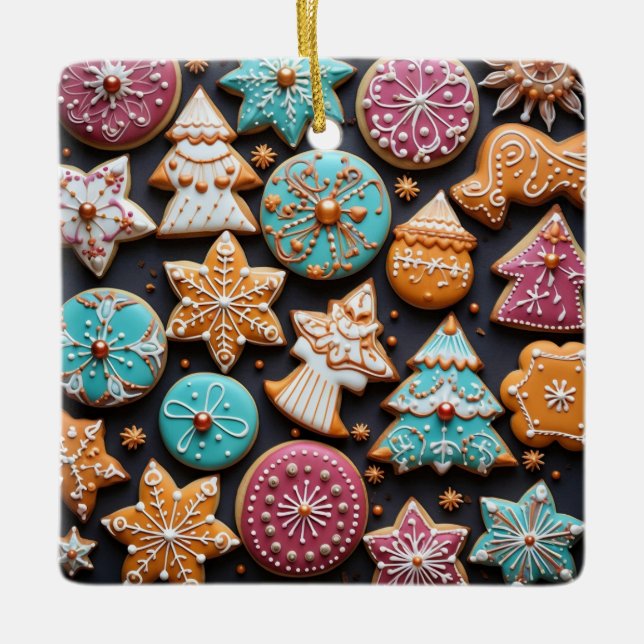 Ornement En Céramique Cookies de Noël aux couleurs vives (Devant)