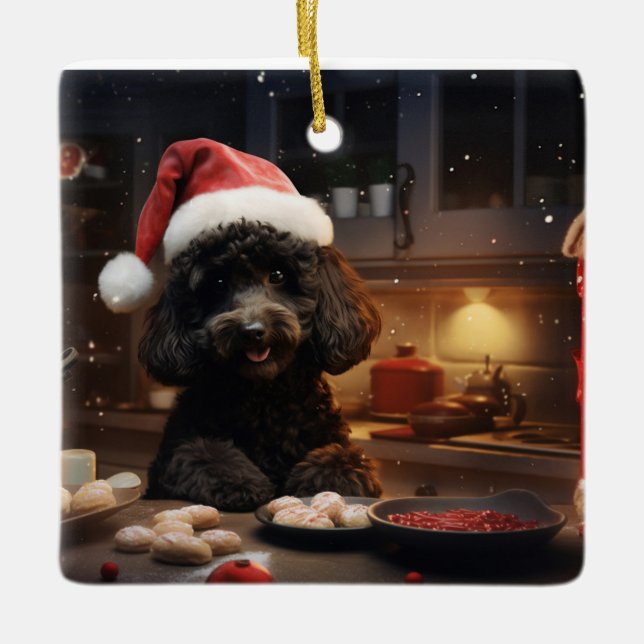 Ornement En Céramique Cookies de Noël de caniche Festive (Devant)