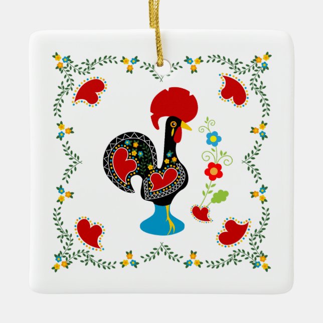 Ornement En Céramique Coq traditionnel du Portugal Joyeux anniversaire (Devant)