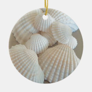 Ornement En Céramique Coquillages blancs ensoleillés, Plage d'été Exotiq
