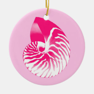 Ornement En Céramique Coquille de Nautilus - fuchsia rose et blanc