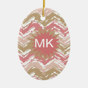 Ornement En Céramique Coral Spice Scribble ZigZag Chevron Motif