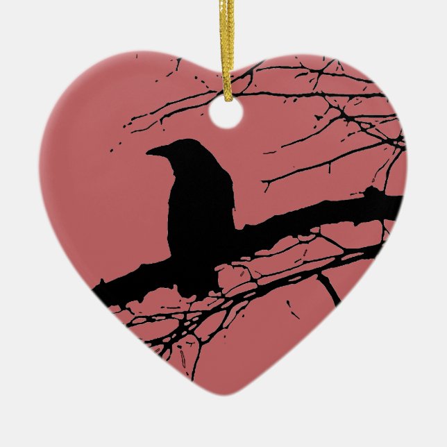 Ornement En Céramique Corbeau coeur craqué (Devant)