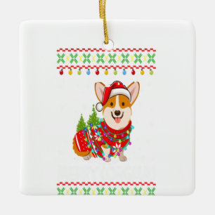 Ornement En Céramique Corgi Chien Joyeux Corgmas Père Noël Corgi Mauva