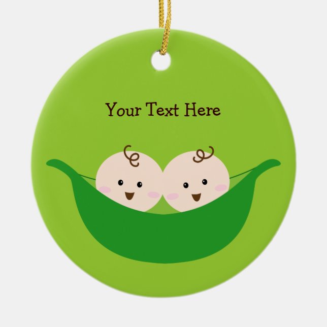 Ornement En Céramique Cosses de pois jumelles (personnalisables) (Devant)