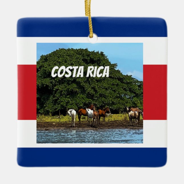 Ornement En Céramique Costa Rica - Chevaux au bord de l'eau (Devant)