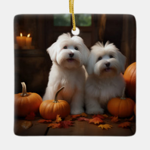 Ornement En Céramique Coton De Tulear Chiot Automne Citrouille délice