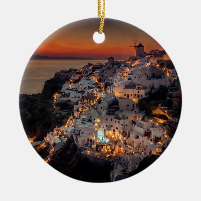 Ornement En Céramique Coucher du soleil de Santorini, Grèce (Devant)