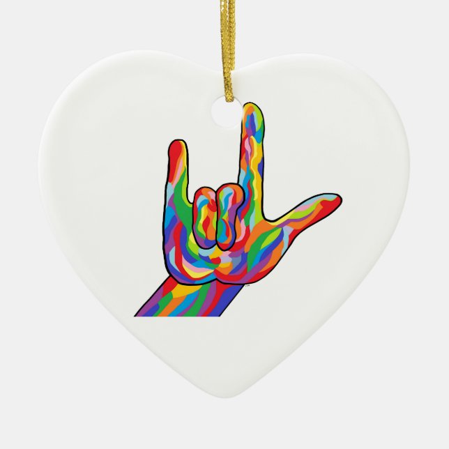 Ornement En Céramique COULEUR AUDACIEUSE d'ASL je t'aime (Devant)